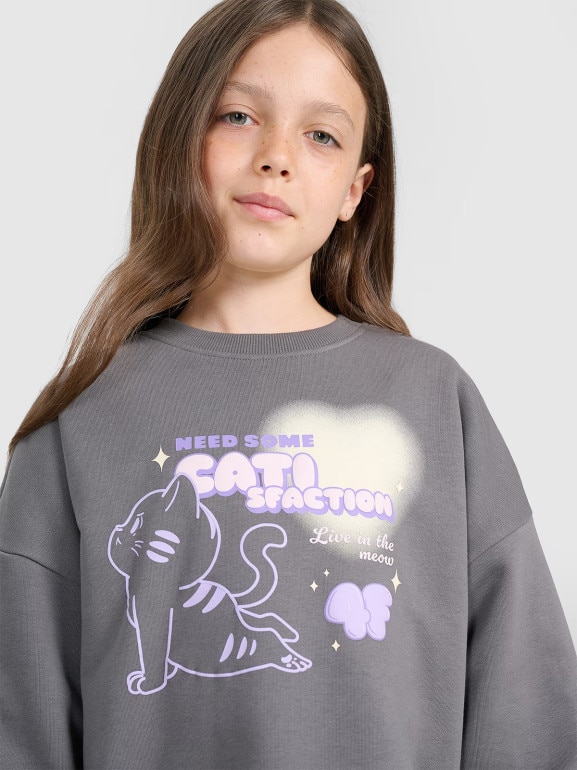 Dziewczęca bluza nierozpinana bez kaptura 4F 4FJRAW25TSWSF2438 - szary