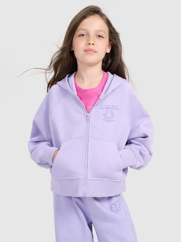 Dziewczęca bluza rozpinana z kapturem 4F 4FJRAW25TSWSF2440 - fioletowa