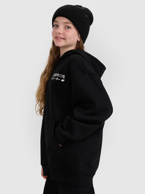 Dziewczęca bluza rozpinana z kapturem 4F 4FJRAW25TSWSF2516 - czarna
