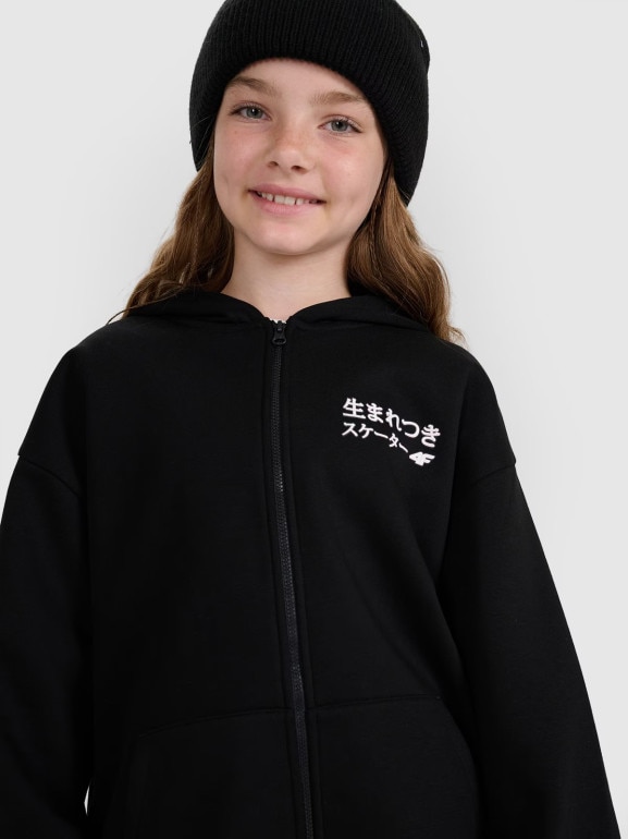Dziewczęca bluza rozpinana z kapturem 4F 4FJRAW25TSWSF2516 - czarna
