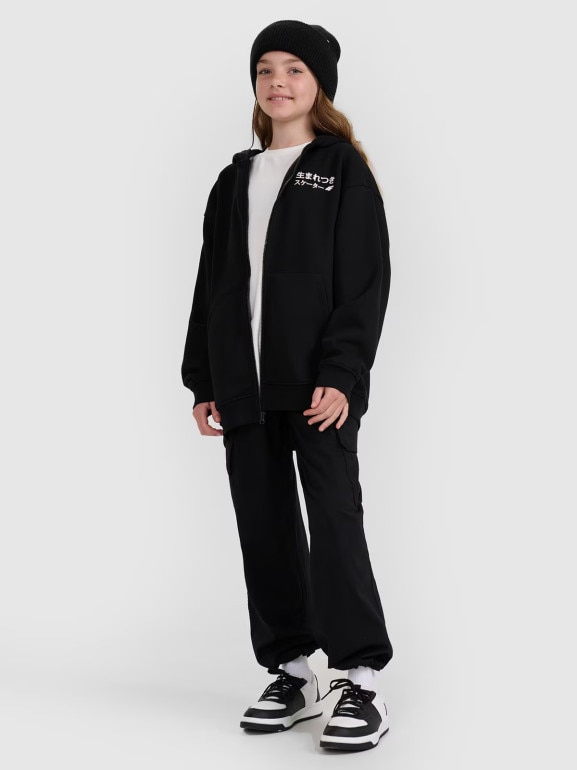 Dziewczęca bluza rozpinana z kapturem 4F 4FJRAW25TSWSF2516 - czarna