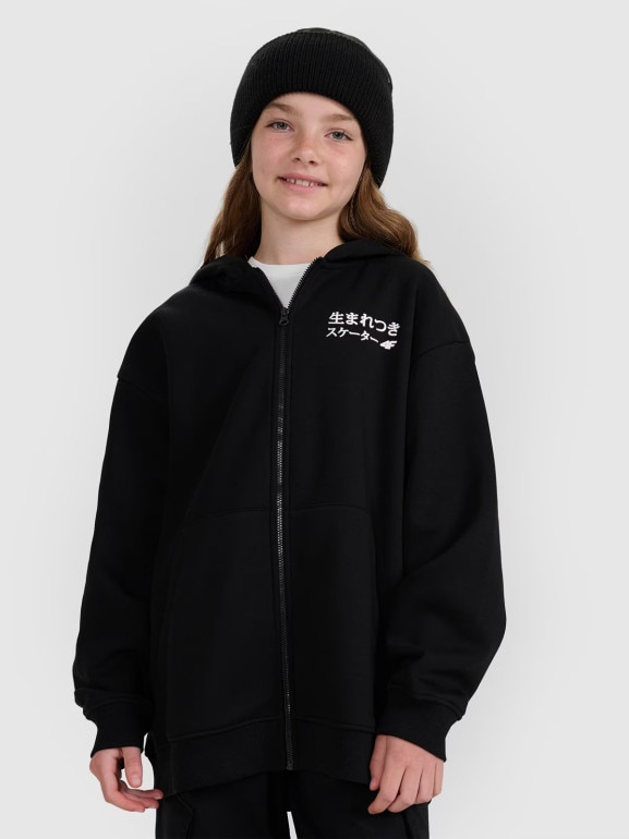 Dziewczęca bluza rozpinana z kapturem 4F 4FJRAW25TSWSF2516 - czarna