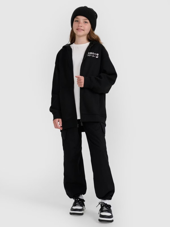 Dziewczęca bluza rozpinana z kapturem 4F 4FJRAW25TSWSF2516 - czarna