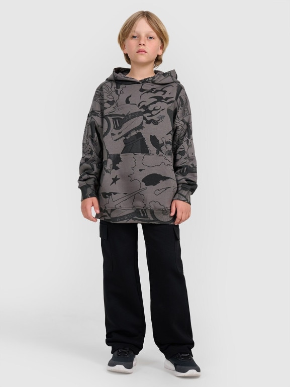 Chłopięca bluza nierozpinana z kapturem 4F 4FJRAW25TSWSM2343 - szara