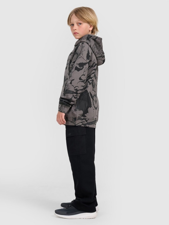 Chłopięca bluza nierozpinana z kapturem 4F 4FJRAW25TSWSM2343 - szara