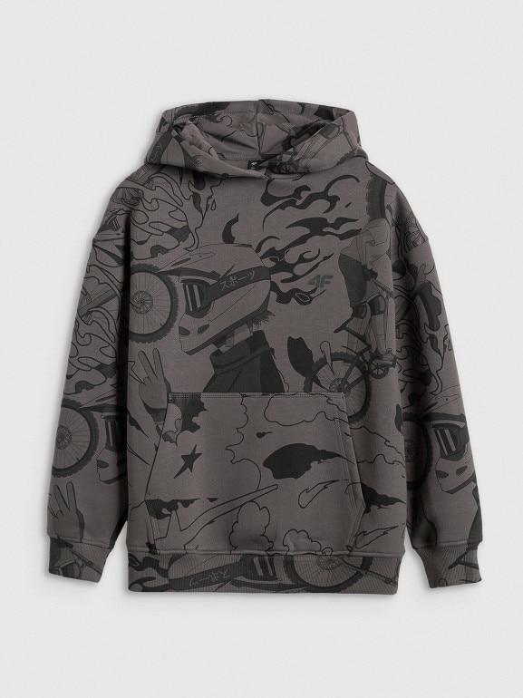 Chłopięca bluza nierozpinana z kapturem 4F 4FJRAW25TSWSM2343 - szara