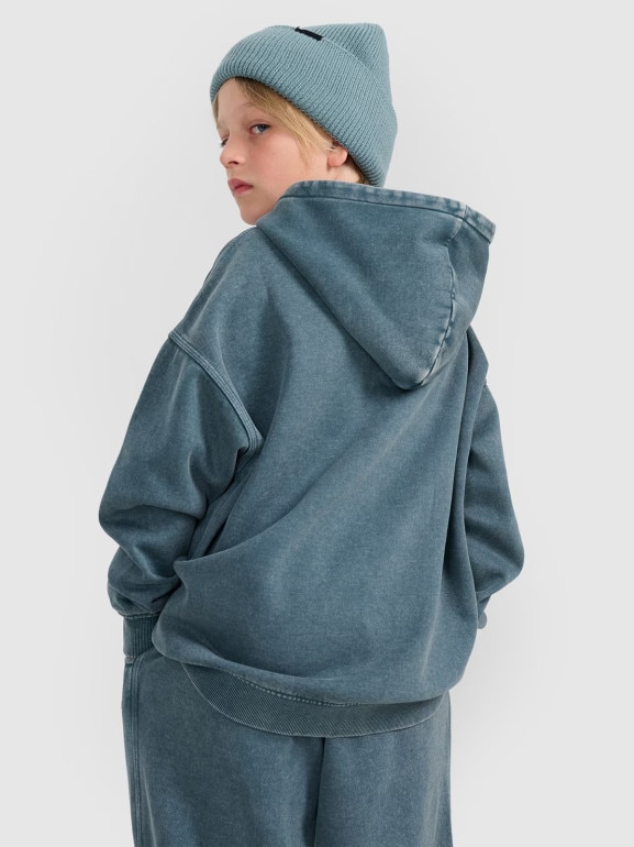 Chłopięca bluza nierozpinana z kapturem 4F 4FJRAW25TSWSM2344 - turkusowa