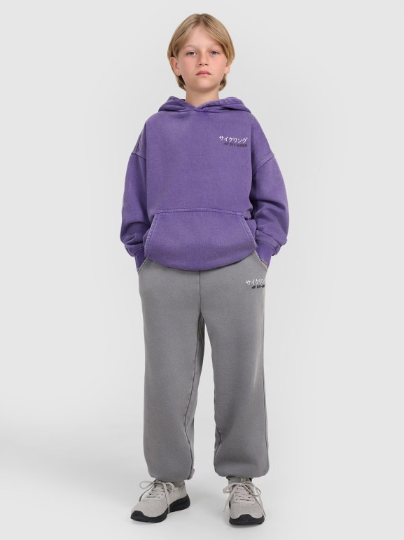 Chłopięca bluza nierozpinana z kapturem 4F 4FJRAW25TSWSM2344 - fioletowa