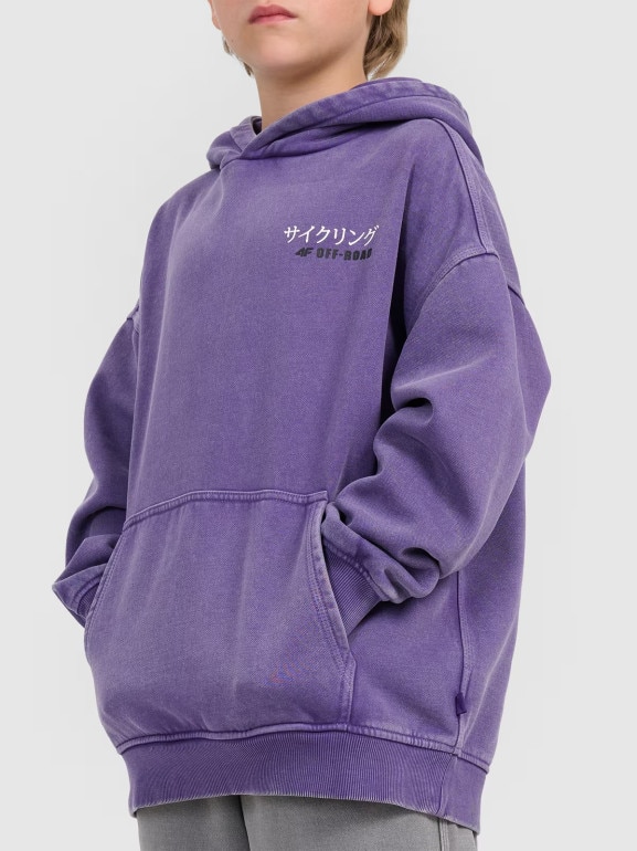 Chłopięca bluza nierozpinana z kapturem 4F 4FJRAW25TSWSM2344 - fioletowa