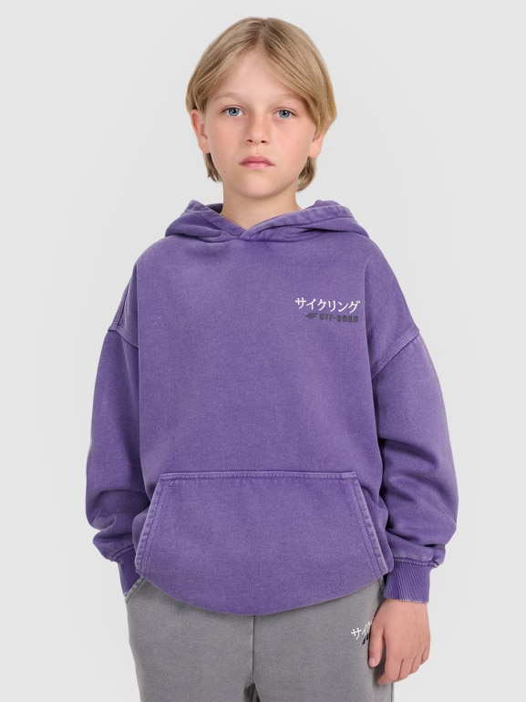 Chłopięca bluza nierozpinana z kapturem 4F 4FJRAW25TSWSM2344 - fioletowa