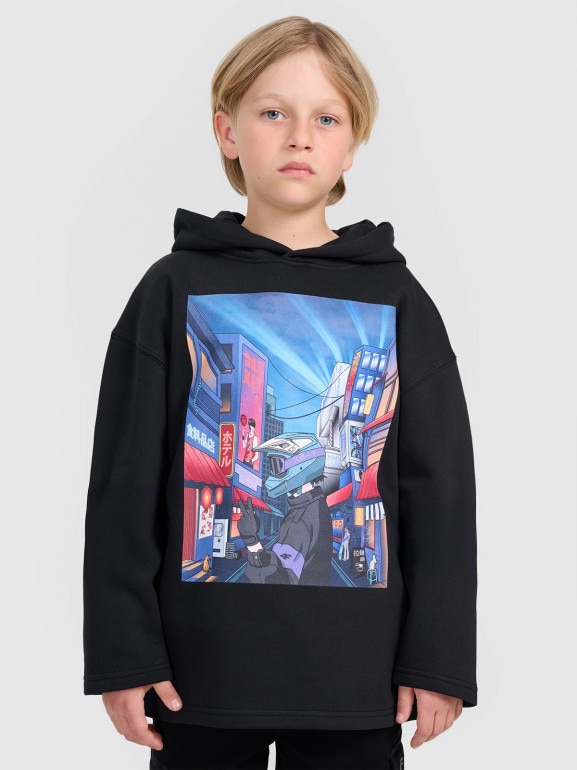 Chłopięca bluza nierozpinana z kapturem 4F 4FJRAW25TSWSM2345 - czarna