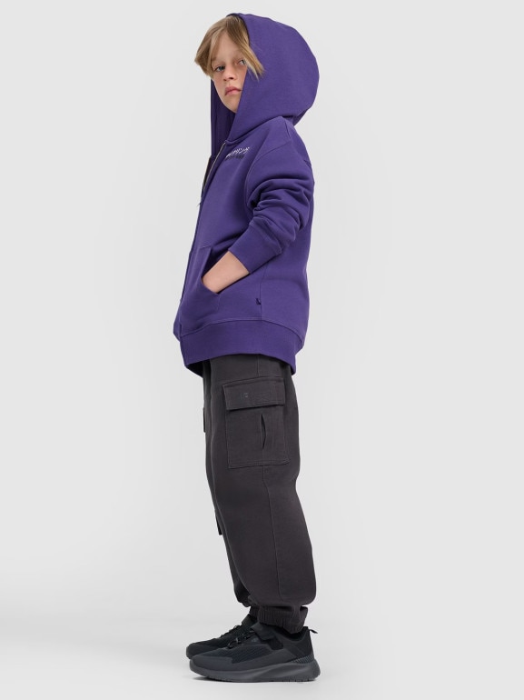 Chłopięca bluza rozpinana z kapturem 4F 4FJRAW25TSWSM2346 - fioletowa