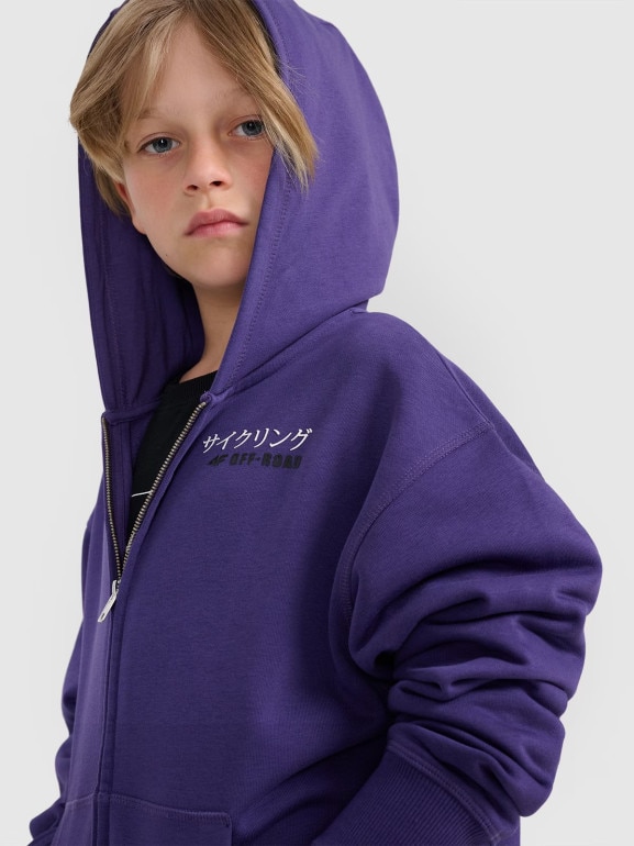 Chłopięca bluza rozpinana z kapturem 4F 4FJRAW25TSWSM2346 - fioletowa