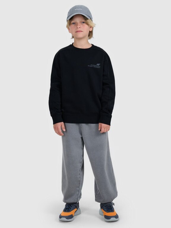 Chłopięca bluza nierozpinana bez kaptura 4F 4FJRAW25TSWSM2413 - czarna