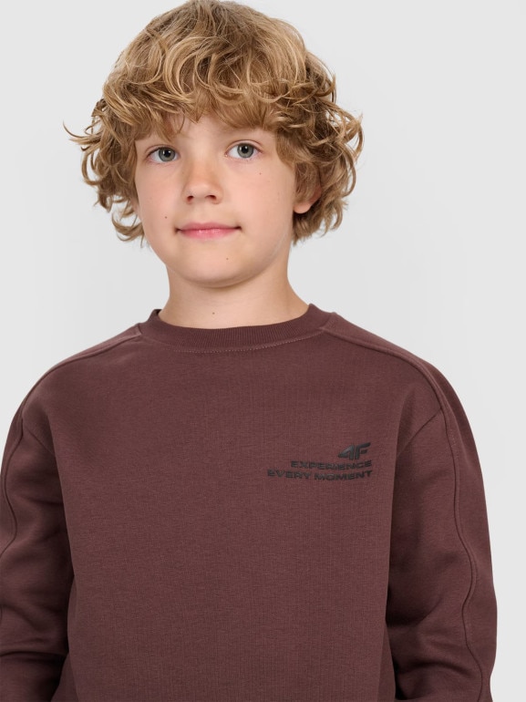 Chłopięca bluza nierozpinana bez kaptura 4F 4FJRAW25TSWSM2413 - brązowa