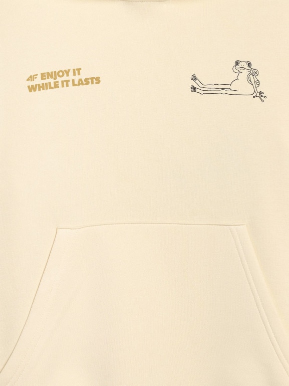 Chłopięca bluza nierozpinana z kapturem 4F 4FJRAW25TSWSM2447 - beżowa