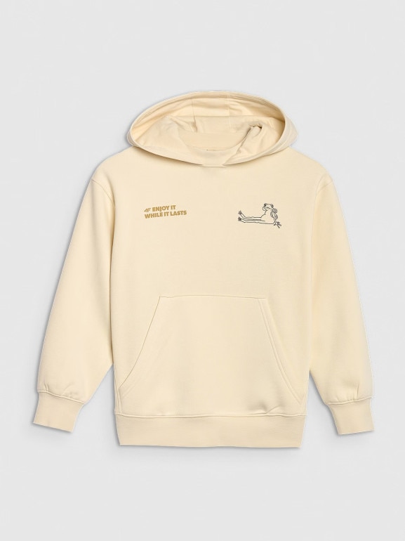 Chłopięca bluza nierozpinana z kapturem 4F 4FJRAW25TSWSM2447 - beżowa