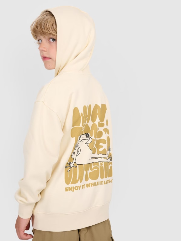 Chłopięca bluza nierozpinana z kapturem 4F 4FJRAW25TSWSM2447 - beżowa