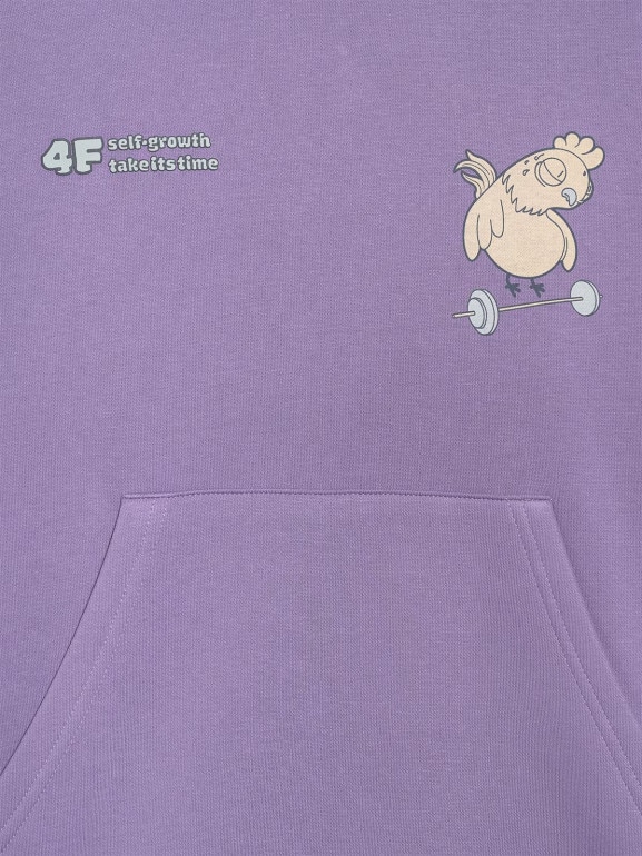 Chłopięca bluza nierozpinana z kapturem 4F 4FJRAW25TSWSM2447 - fioletowa