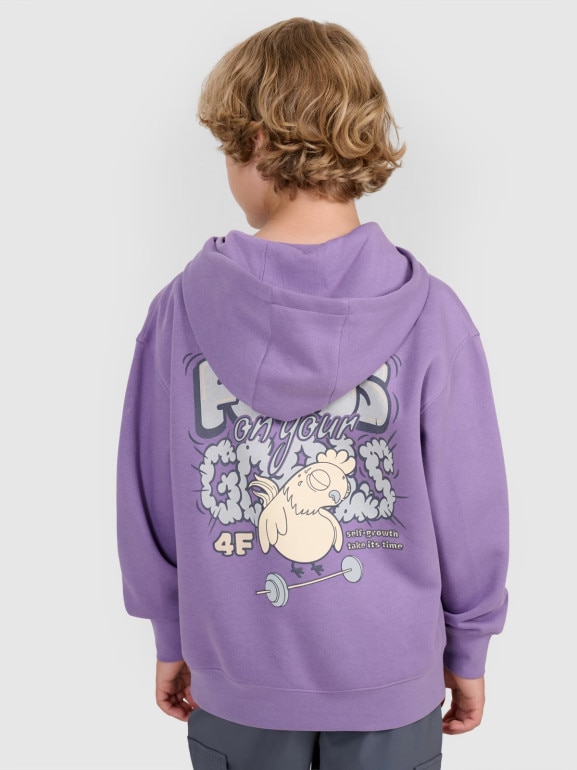 Chłopięca bluza nierozpinana z kapturem 4F 4FJRAW25TSWSM2447 - fioletowa