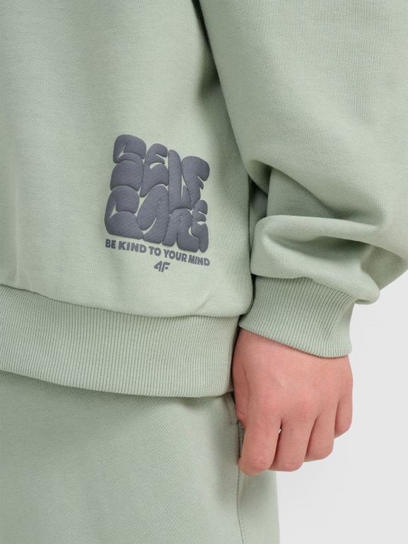 Chłopięca bluza nierozpinana bez kaptura 4F 4FJRAW25TSWSM2448 - oliwkowa