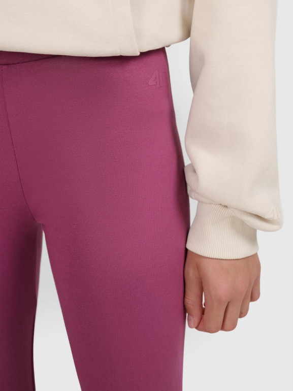 Dziewczęce legginsy dzianinowe 4F 4FJRAW25TTIGF291 - fioletowe