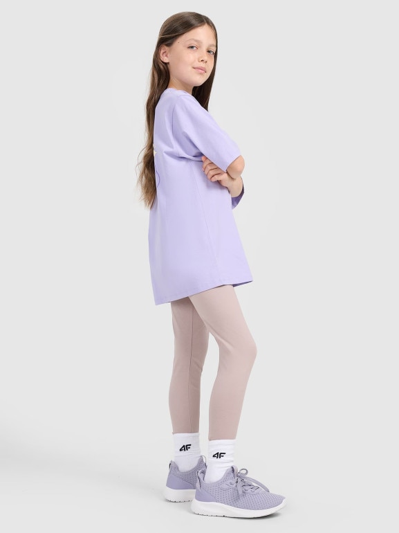 Dziewczęce legginsy dzianinowe 4F 4FJRAW25TTIGF291 - beżowe