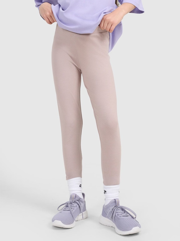 Dziewczęce legginsy dzianinowe 4F 4FJRAW25TTIGF291 - beżowe