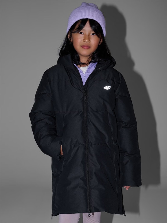 Dziewczęcy płaszcz zimowy 4F 4FJRAW25TTJAF1068 - czarny