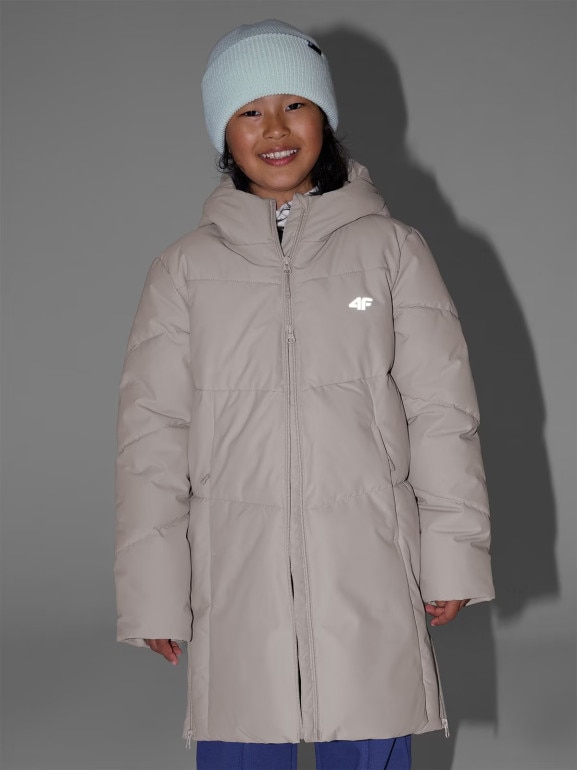 Dziewczęcy płaszcz zimowy 4F 4FJRAW25TTJAF1068 - beżowy