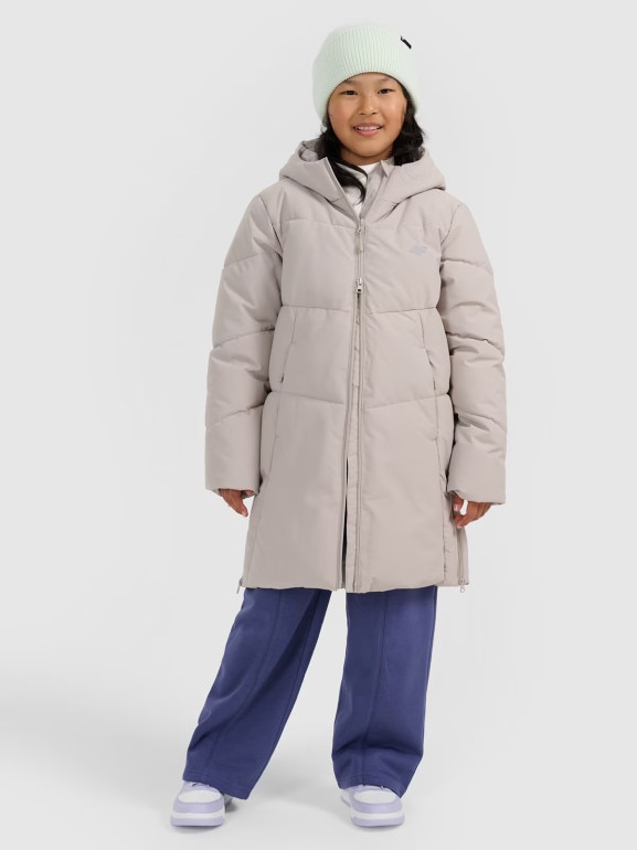 Dziewczęcy płaszcz zimowy 4F 4FJRAW25TTJAF1068 - beżowy