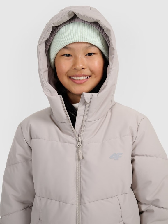 Dziewczęcy płaszcz zimowy 4F 4FJRAW25TTJAF1068 - beżowy