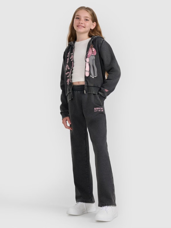 Dziewczęce spodnie dresowe 4F 4FJRAW25TTROF1472 - szare
