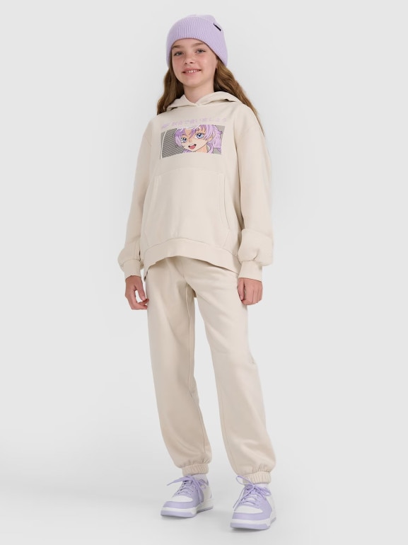 Dziewczęce spodnie dresowe joggery 4F 4FJRAW25TTROF1473 - białe