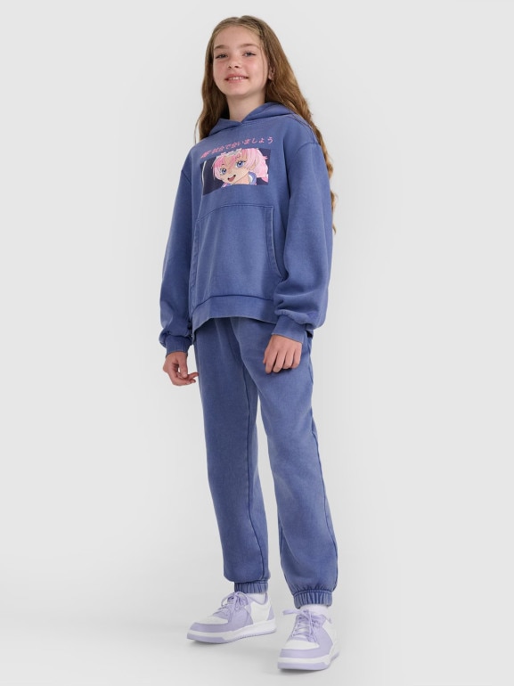 Dziewczęce spodnie dresowe joggery 4F 4FJRAW25TTROF1473 - niebieskie