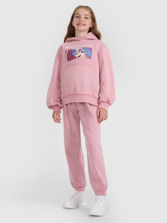 Dziewczęce spodnie dresowe joggery 4F 4FJRAW25TTROF1473 - różowe