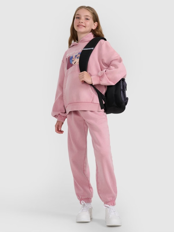 Dziewczęce spodnie dresowe joggery 4F 4FJRAW25TTROF1473 - różowe