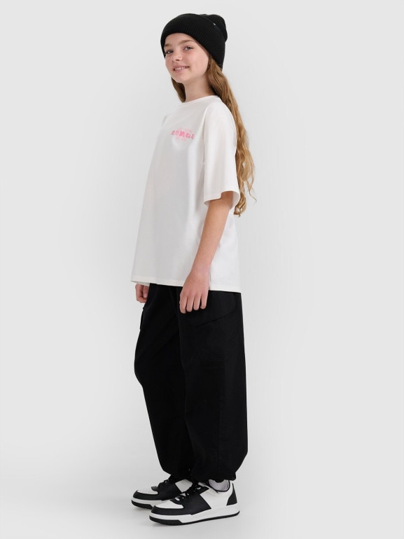 Dziewczęce spodnie cargo 4F 4FJRAW25TTROF1533 - czarne