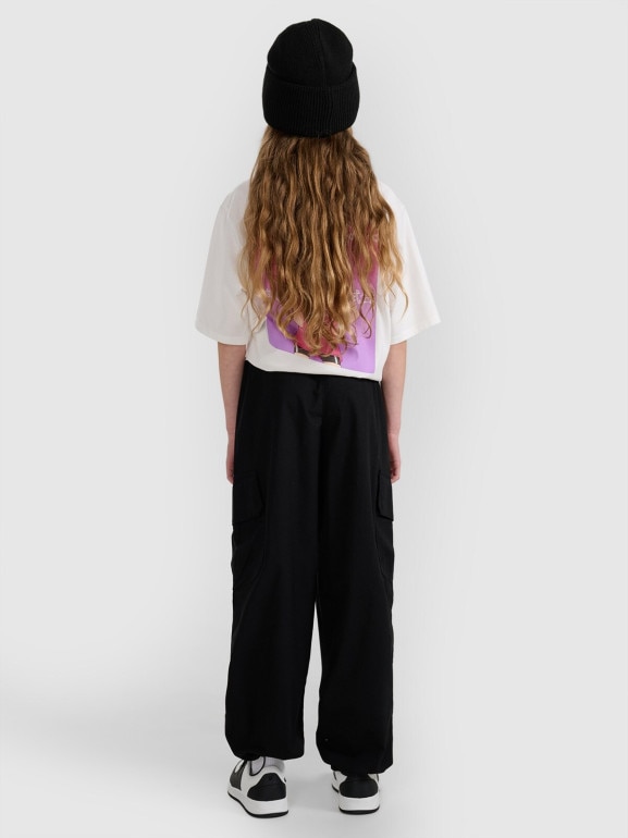 Dziewczęce spodnie cargo 4F 4FJRAW25TTROF1533 - czarne