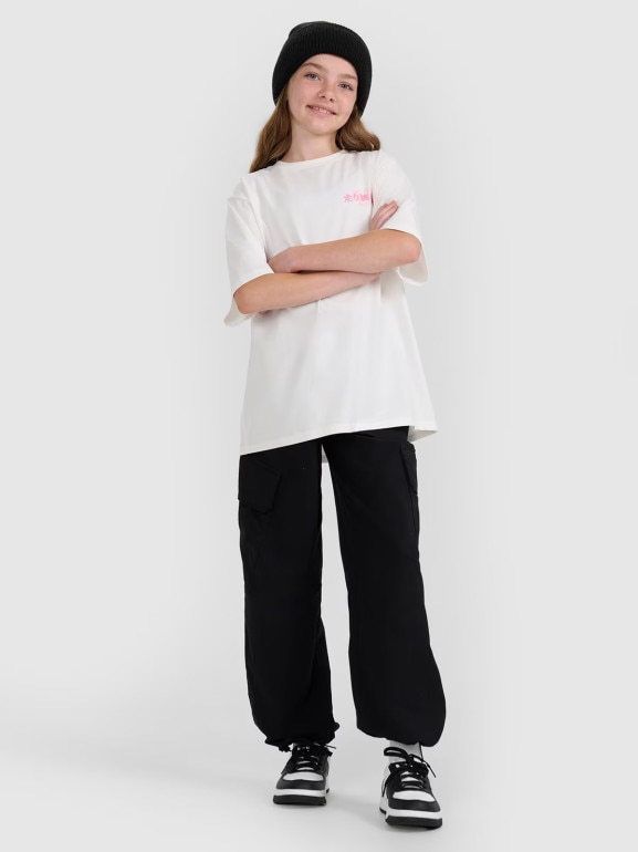 Dziewczęce spodnie cargo 4F 4FJRAW25TTROF1533 - czarne