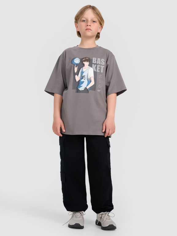 Chłopięce spodnie cargo 4F 4FJRAW25TTROM1527 - czarne