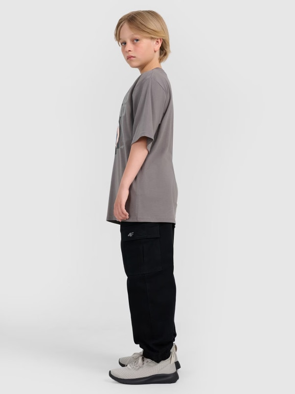 Chłopięce spodnie cargo 4F 4FJRAW25TTROM1527 - czarne