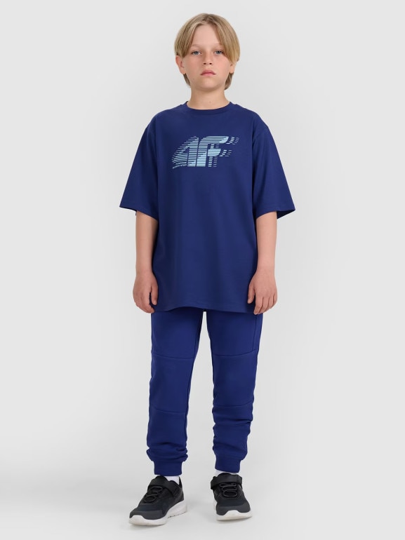 Chłopięce spodnie dresowe joggery 4F 4FJRAW25TTROM1578 - granatowe