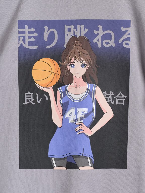 Dziewczęcy t-shirt oversize z nadrukiem 4F 4FJRAW25TTSHF2935 - szary