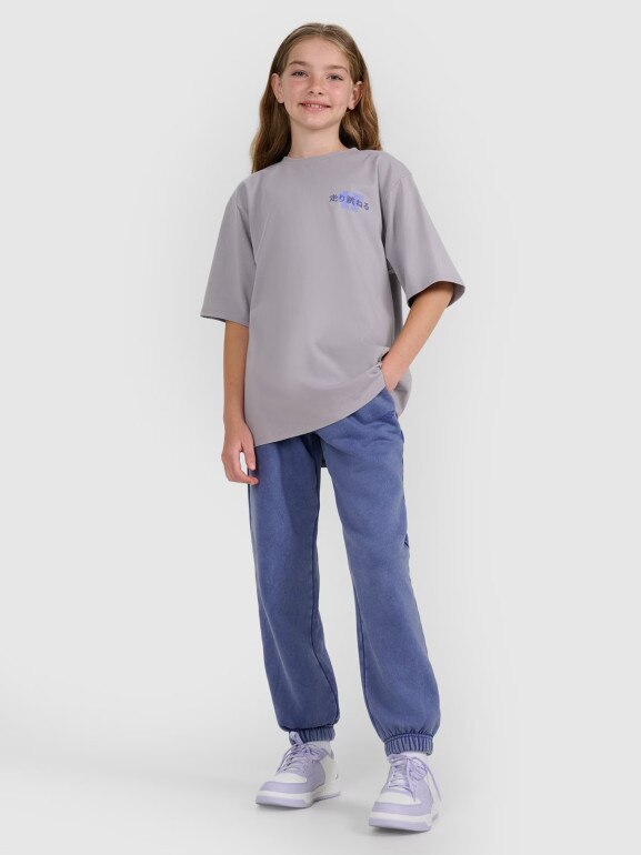 Dziewczęcy t-shirt oversize z nadrukiem 4F 4FJRAW25TTSHF2935 - szary
