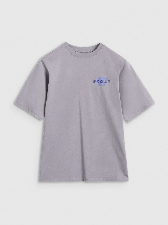 Dziewczęcy t-shirt oversize z nadrukiem 4F 4FJRAW25TTSHF2935 - szary