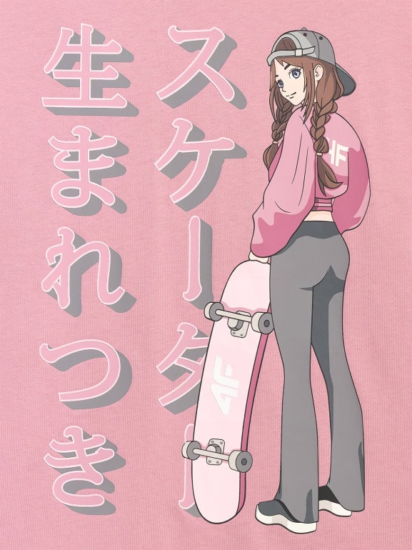 Dziewczęcy t-shirt oversize z nadrukiem 4F 4FJRAW25TTSHF2936 - różowy