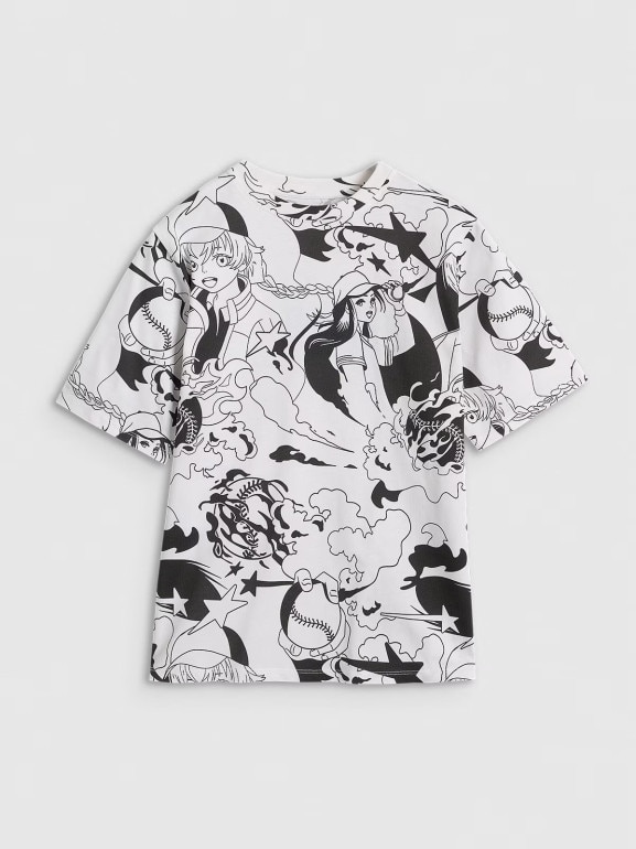 Dziewczęcy t-shirt oversize z nadrukiem 4F 4FJRAW25TTSHF3069 - biały