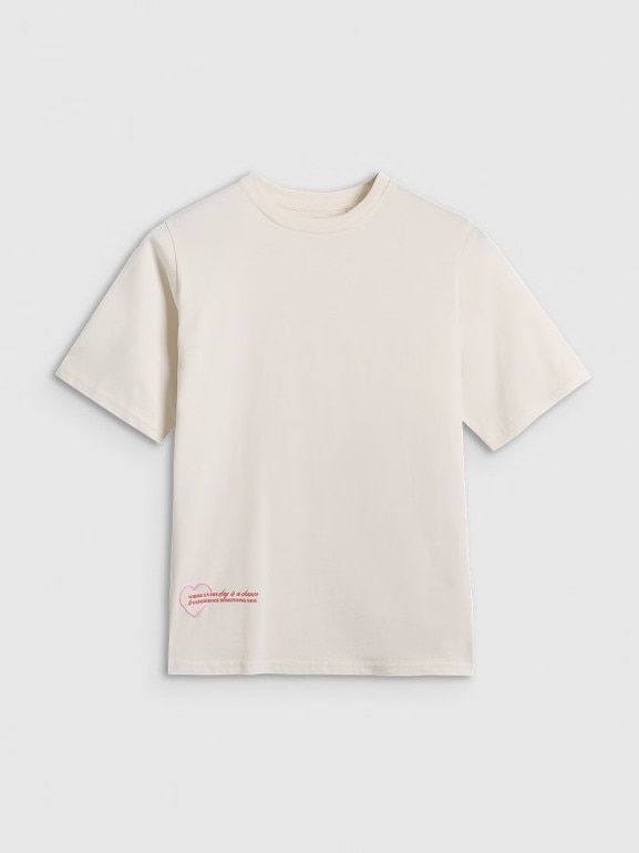 Dziewczęcy t-shirt oversize z nadrukiem 4F 4FJRAW25TTSHF3187 - biały