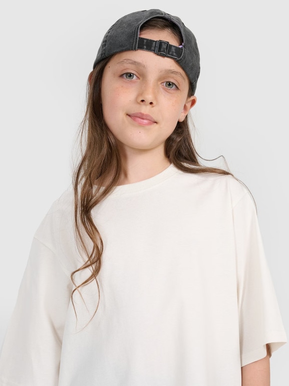 Dziewczęcy t-shirt oversize z nadrukiem 4F 4FJRAW25TTSHF3187 - biały